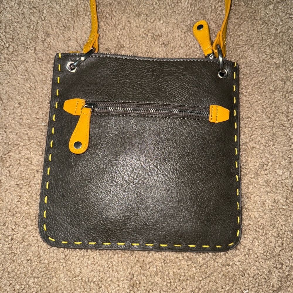 Black Leather Crossbody with Yellow Trim and Strap - Picture 4 of 5